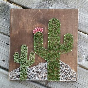 Cactus string art wall decor sign